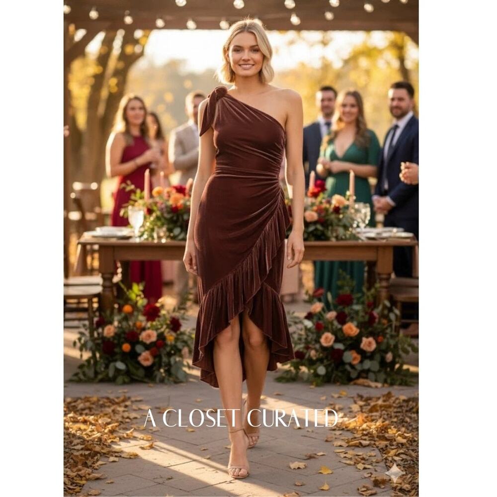 Ulla Johnson Elisa One Shoulder Silk Velvet Midi Dress 2 Purple Brown NWT
